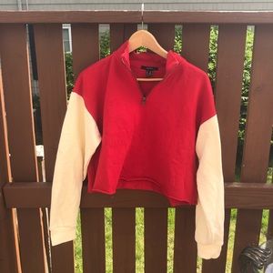 Red and cream cropped sweatshirt